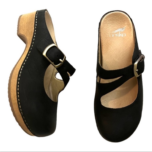 Dansko Shoes - DANSKO BRITNEY MARYJANE BLACK LEATHER MULE SHOES